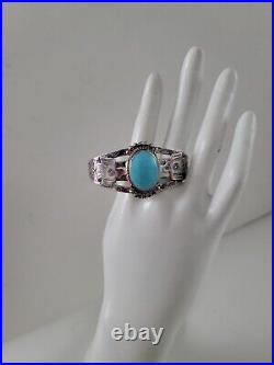 Vintage Native American Thunderbird 925 Stamped Cuff Turquoise Bracelet 6.5