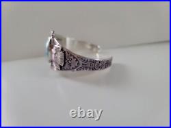 Vintage Native American Thunderbird 925 Stamped Cuff Turquoise Bracelet 6.5