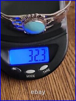 Vintage Native American Thunderbird 925 Stamped Cuff Turquoise Bracelet 6.5