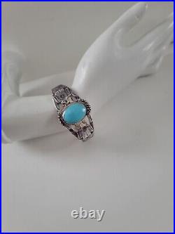 Vintage Native American Thunderbird 925 Stamped Cuff Turquoise Bracelet 6.5