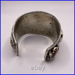 Vintage Native American Tigers Eye Cabochon Pewter Cuff Bracelet Signed 103 Gram