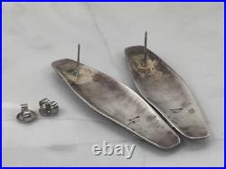 Vintage Native American Tribal Warrior Shield Concave Long Stud Earrings Ethnic