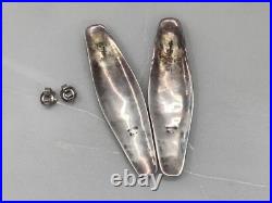 Vintage Native American Tribal Warrior Shield Concave Long Stud Earrings Ethnic