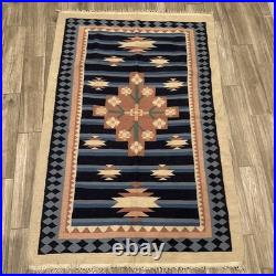 Vintage Native American Tribal Wool RUG Fringed 4ft X 6ft
