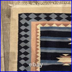Vintage Native American Tribal Wool RUG Fringed 4ft X 6ft Vintage Native American Tribal Wool RUG Fringed 4ft X 6ft
