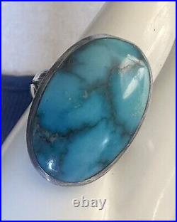 Vintage Native American Turquoise 925 Sterling Silver Ring Size 10