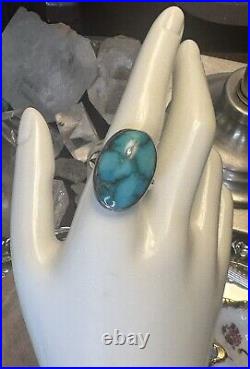 Vintage Native American Turquoise 925 Sterling Silver Ring Size 10