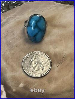 Vintage Native American Turquoise 925 Sterling Silver Ring Size 10