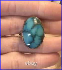 Vintage Native American Turquoise 925 Sterling Silver Ring Size 10