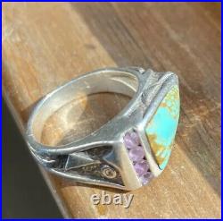 Vintage Native American Turquoise Amethyst Sterling Silver 7.5 Ring