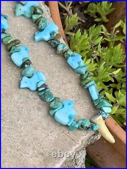 Vintage Native American Turquoise Bear Bird Bead Fetish Necklace Jewelry