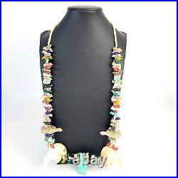 Vintage Native American Turquoise Bear & Multi Stone Carved Fetish Necklace -32