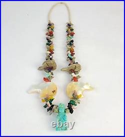Vintage Native American Turquoise Bear & Multi Stone Carved Fetish Necklace -32