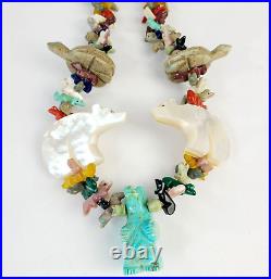 Vintage Native American Turquoise Bear & Multi Stone Carved Fetish Necklace -32