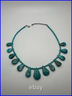 Vintage Native American Turquoise Bib Necklace 15-17