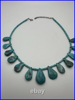 Vintage Native American Turquoise Bib Necklace 15-17
