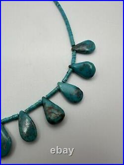 Vintage Native American Turquoise Bib Necklace 15-17