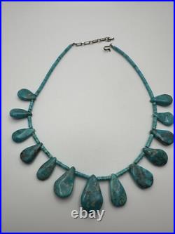 Vintage Native American Turquoise Bib Necklace 15-17