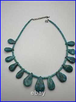 Vintage Native American Turquoise Bib Necklace 15-17