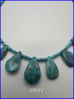 Vintage Native American Turquoise Bib Necklace 15-17
