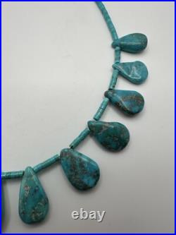 Vintage Native American Turquoise Bib Necklace 15-17