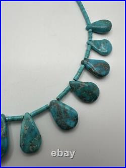 Vintage Native American Turquoise Bib Necklace 15-17