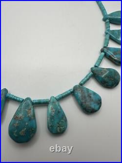 Vintage Native American Turquoise Bib Necklace 15-17