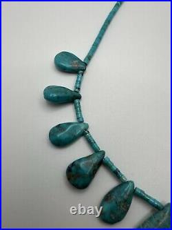 Vintage Native American Turquoise Bib Necklace 15-17