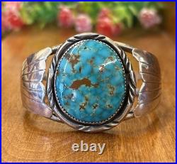 Vintage Native American Turquoise Bracelet Sterling Silver Navajo Signed H. T