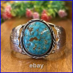 Vintage Native American Turquoise Bracelet Sterling Silver Navajo Signed H. T
