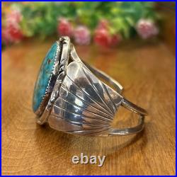 Vintage Native American Turquoise Bracelet Sterling Silver Navajo Signed H. T
