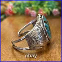 Vintage Native American Turquoise Bracelet Sterling Silver Navajo Signed H. T