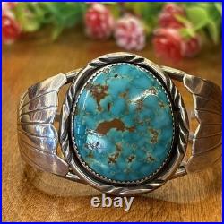 Vintage Native American Turquoise Bracelet Sterling Silver Navajo Signed H. T