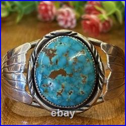Vintage Native American Turquoise Bracelet Sterling Silver Navajo Signed H. T