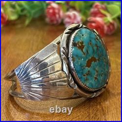 Vintage Native American Turquoise Bracelet Sterling Silver Navajo Signed H. T
