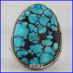 Vintage Native American Turquoise Cabochon Ring Sterling Silver Size 12