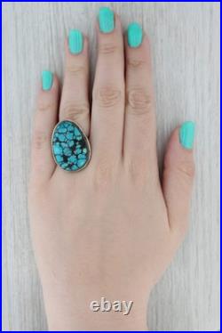 Vintage Native American Turquoise Cabochon Ring Sterling Silver Size 12