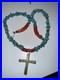 Vintage Native American Turquoise & Coral Beaded Necklace withSilver Cross Pendant
