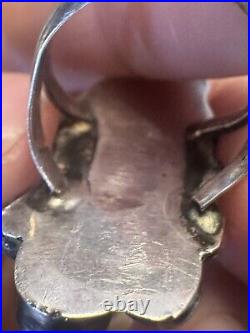 Vintage Native American Turquoise Coral Feather 925 Silver Ring Size 6