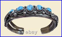 Vintage Native American Turquoise Cuff Silver Bracelet 49g