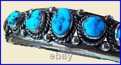 Vintage Native American Turquoise Cuff Silver Bracelet 49g