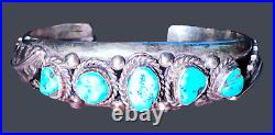 Vintage Native American Turquoise Cuff Silver Bracelet 49g