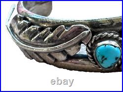 Vintage Native American Turquoise Cuff Silver Bracelet 49g