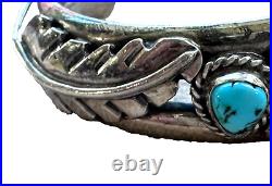 Vintage Native American Turquoise Cuff Silver Bracelet 49g
