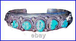 Vintage Native American Turquoise Cuff Silver Bracelet 49g