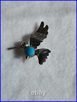 Vintage Native American Turquoise Frank Yazzie Hummingbird Pin