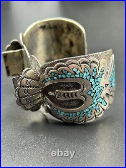 Vintage Native American Turquoise Gibson Gene Sterling Cuff Watch Band 75 Grams