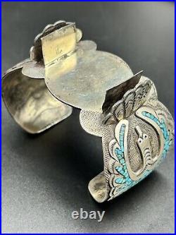 Vintage Native American Turquoise Gibson Gene Sterling Cuff Watch Band 75 Grams