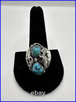 Vintage Native American Turquoise Heavy Men's Ring Sterling 24gr Size 11.75