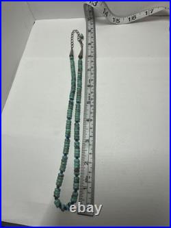 Vintage Native American Turquoise Heishi Bead Sterling Silver Necklace